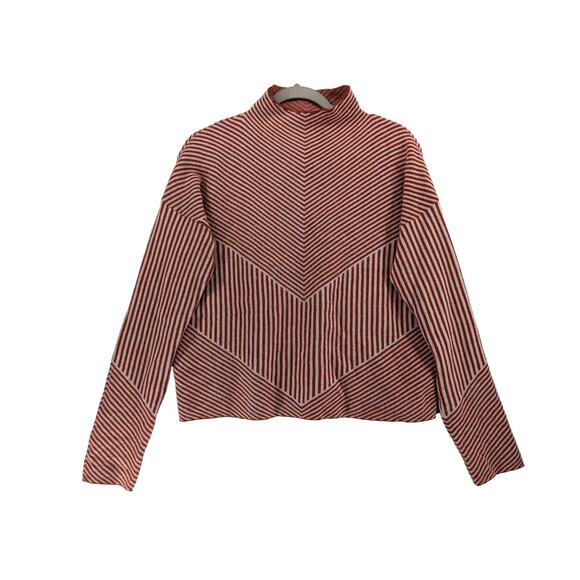 Cynthia Rowley Striped Sweater Medium Orange White Classy Mock Neck Oversize - Picture 11 of 11